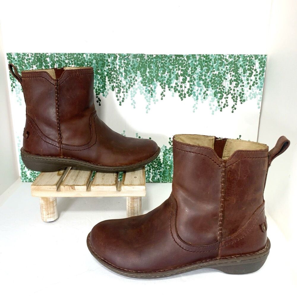 Ugg Neevah 1004177 Brown Leather Shearling Lined Ankle Boots Womens Size 9